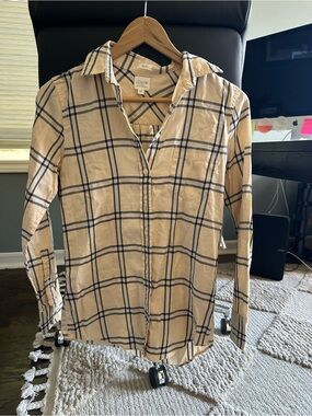 J. Crew Beige and Black Plaid Button-Up